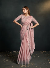 Enhanced Looking Partywear Coral Colour Saree